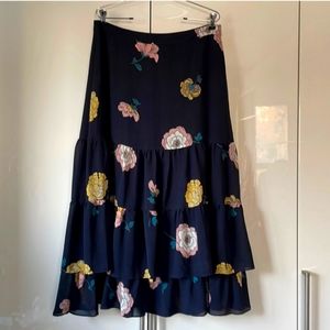 Ann Taylor Midi Skirt Color-Navy Blue/Yellow/Pink/White Size-Large NWOT